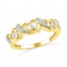 10k Yellow Gold Womens Fine Diamond RING Heart Love Wedding BAND Bridal 1/8 Ct