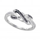 10kt White Gold Round Black Color Enhanced Diamond Infinity Ring 1/10 Ctw