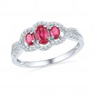 Womens Oval Lab-Created Ruby 3-stone Diamond Frame Ring 7/8 CT 10k White Gold