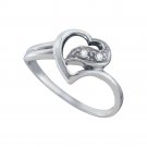 14k White Gold Womens Round Diamond Simple Heart Fashion Ring 1/20 Cttw