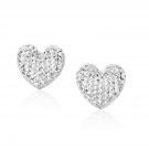 14k White Gold Women's Beautiful Puffed Heart Fashion Earrings with Diamond Cuts