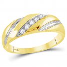 10k Yellow Gold Mens Diagonal Round Diamond Wedding Anniversary Band Ring 1/10