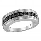 Sterling Silver Mens Round Black Diamond Milgrain Wedding Anniversary Ring 1/2