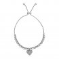 Adjustable Bead Bracelet with Round Charm and Cubic Zirconias in Sterling Silver