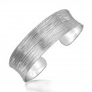 Sterling Silver Rhodium Plated Concave Cuff with Diamond Cuts Womens Bracelet