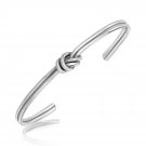 Solid Sterling Silver Rhodium Plated Knot Design Slim Open Cuff Womens Bracelet