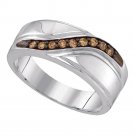 Sterling Silver Mens Round Brown Diamond Wedding Anniversary Ring 1/4 CT Carat