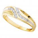 10k Yellow Gold Mens Round Diamond Double Row Slender Wedding Band 1/8 Cttw