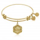 Womens Cute Expandable Bangle in Yellow Tone Brass w/ Mom Symbol Charm Bracelet