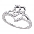 Womens Round CUT Diamond Double Heart Promise Bridal Ring 1/6 Ct 10K White Gold