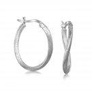 Sterling Silver Rhodium Plated Twist Oval Hoop Earrings with Texture