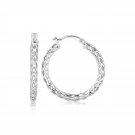 Womens Solid Sterling Silver Woven Design Hoop Earrings with Rhodium Plating