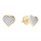 Yellow-tone Sterling Silver Womens Round Diamond Cluster Heart Earrings 1/10