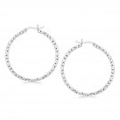 Sterling Silver Rhodium Plated Woven Style Polished Hoop Earrings