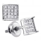 Cute Sterling Silver Natural Diamond Square Cluster Fashion Earrings 1/10 Ctw