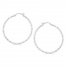 Sterling Silver Rhodium Plated Large Faceted Style Hoop Earrings