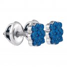 Sterling Silver Round Blue Color Enhanced Diamond Cluster Stud Earrings 1/20 Ctw