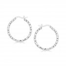 Sterling Silver Rhodium Plated Weave Like Hoop Style Earrings
