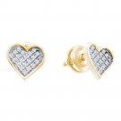 Yellow-tone Sterling Silver Round Diamond Heart Love Cluster Earrings 1/10
