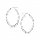 Womens Solid Sterling Silver Oval Woven Hoop Earrings with Rhodium Plating