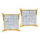 Yellow-tone Sterling Silver Round Diamond Square Kite Cluster Stud Earrings