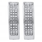 Sterling Silver Round Pave-set Diamond Triple Row Fashion Hoop Earrings 1/10 Ct