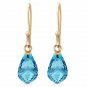 2.70 Carat 14K Solid Yellow Gold Fish Hook Blue Topaz Gemstone Earrings