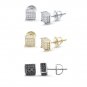 Mens Stud Earrings Micro Pave CZ Princess Cut Solid Sterling Silver 6mm