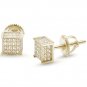 Mens Stud Earrings Micro Pave CZ Princess Cut Solid Sterling Silver 6mm