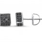 Mens Stud Earrings Micro Pave CZ Princess Cut Solid Sterling Silver 6mm