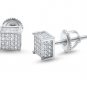 Mens Stud Earrings Micro Pave CZ Princess Cut Solid Sterling Silver 6mm