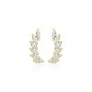 14k Yellow Gold 0.59in Leaf Motif Climber Earrings with Marquise Cubic Zirconia