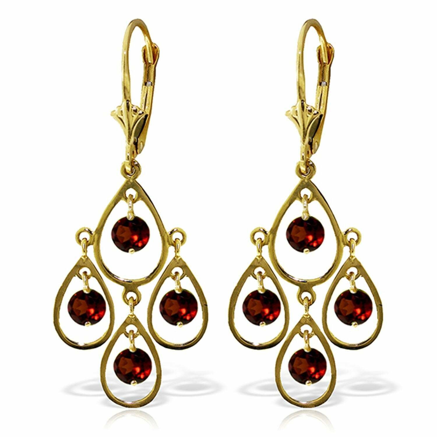 2.4 Carat 14K Solid Yellow Gold Garnet Drop Gemstone Chandelier Earrings