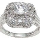 1.00 CT Sterling Silver Rhodium Finish CZ Antique Style Anniversary Ring