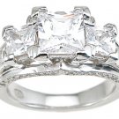 3 CT Sterling Silver Rhodium Finish CZ Princess Antique Style Wedding Ring