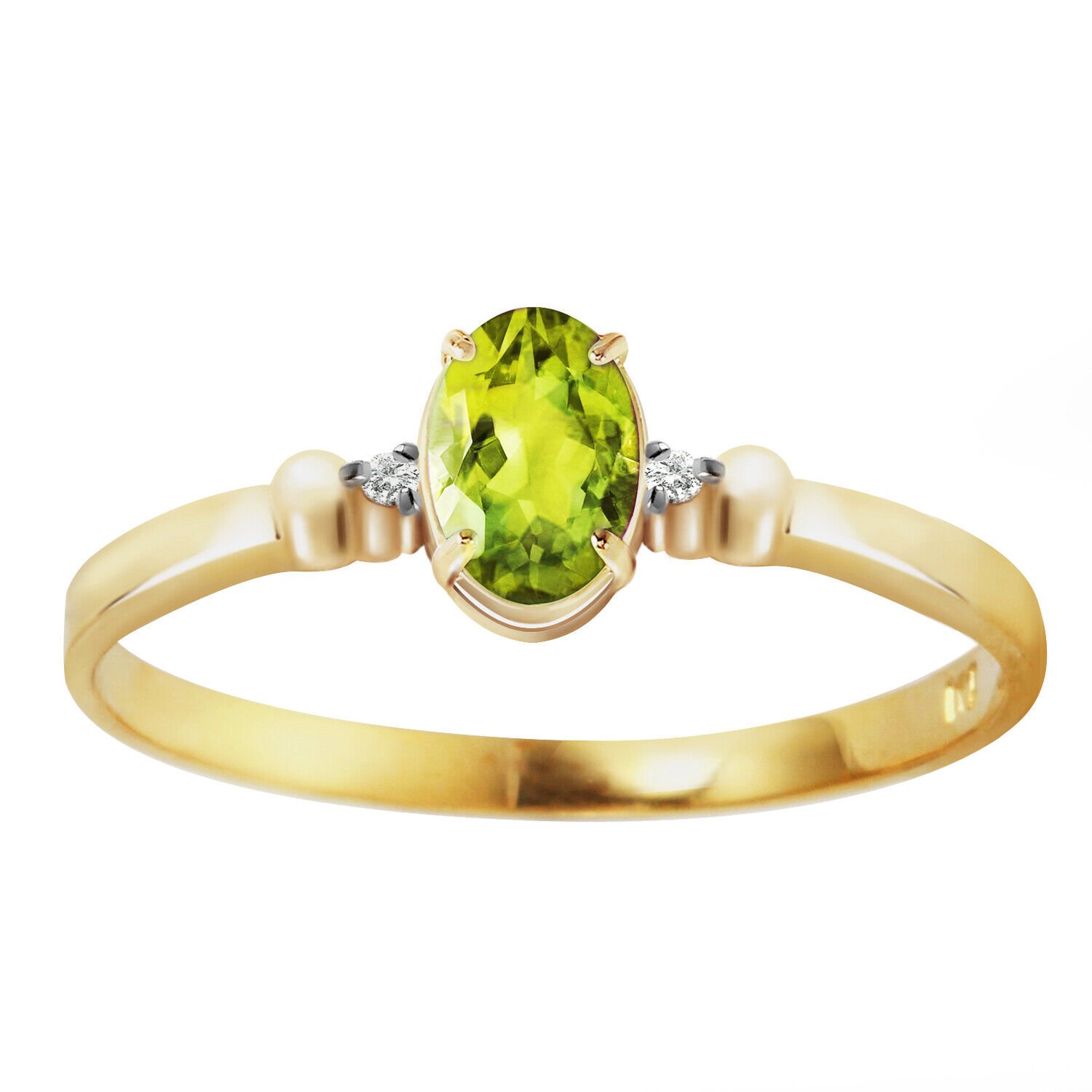 14k Solid Gold Natural Green Peridot Gemstone Ring w/ Diamond Accents 0.46 tcw