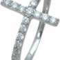 Womens Solid Sterling Silver Cross Style Ring Round Cut 1/10 CT Size 5-9