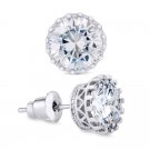 Womens 6mm Stud Earrings Round Cut 2.00 CT White Sterling Silver Push Back Clasp