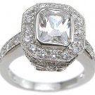 3.0 Carat Sterling Silver Rhodium Finish Emerald Cut Antique Style Wedding Ring