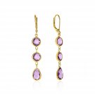 14k Yellow Gold 1.75in Drop Earrings with Round and Pear-Shaped Amethysts