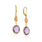 14k Yellow Gold 1.57in Long Eye-Catching Amethyst and Citrine Drop Earrings