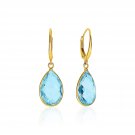 14k Yellow Gold 1.18in Long x 0.59in Wide Pear-Shaped Blue Topaz Drop Earrings