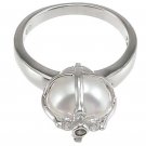 0.05 CT Sterling Silver Rhodium Finish Faux Pearl Pave Anniversary Ring