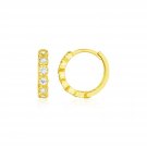 14k Yellow Gold 11mm Long Petite Hoop Earrings with Round Cubic Zirconia