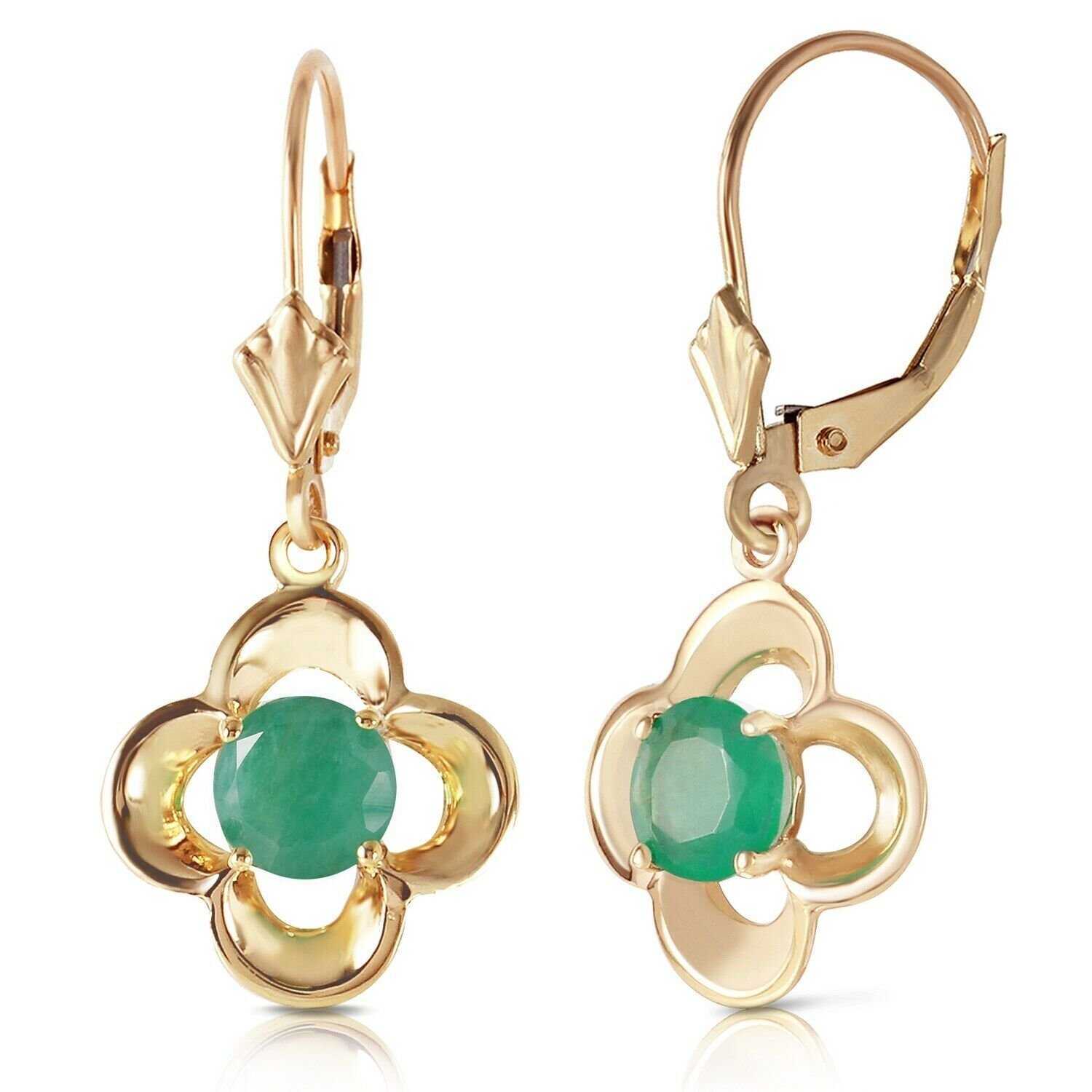 1.1 Carat 14K Solid Yellow Gold Emerald Flower Bloom Gemstone Earrings