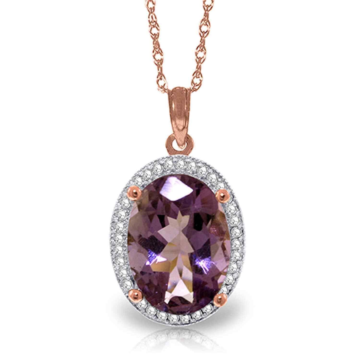 5.28 Carat 14K Solid Rose Gold Loren Amethyst Diamond Gemstone Necklace 14"-24"