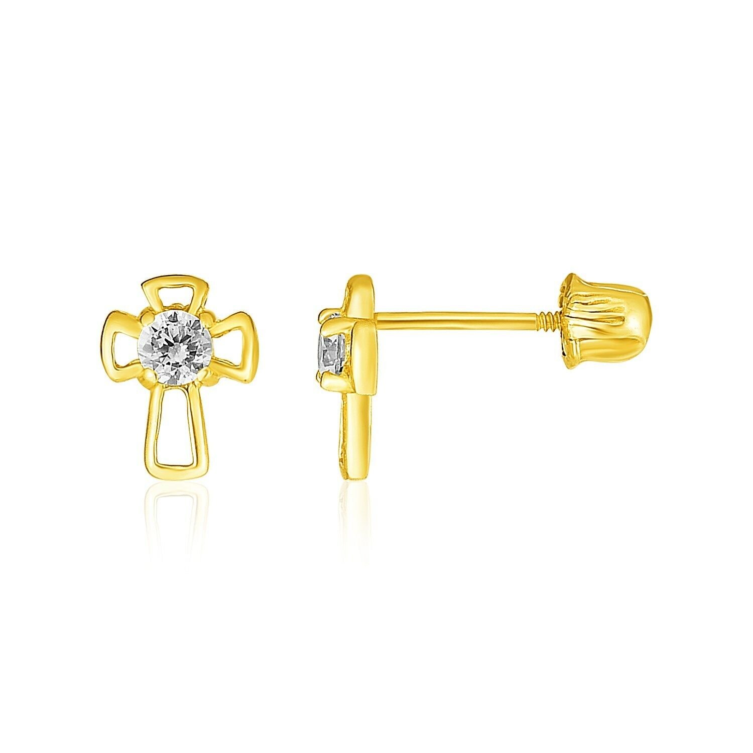 14k Yellow Gold Simple Cross Childrens Pierced Screw Back Earrings