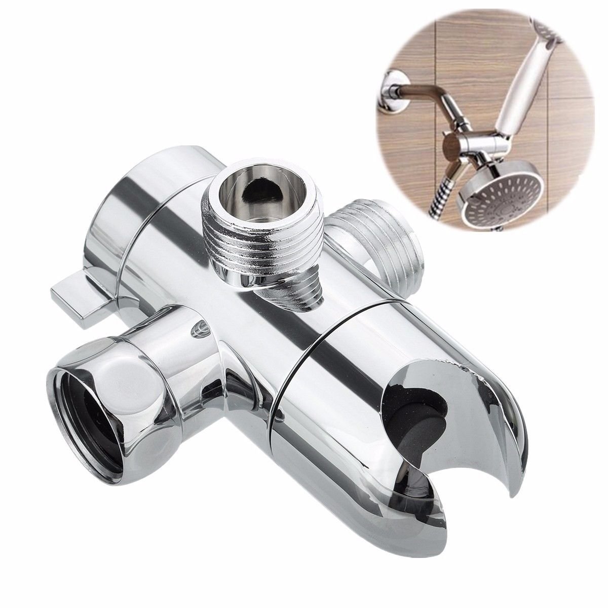 3-Way Shower Diverter Valve Convertor Mount Combo Shower Arm Handheld Fixed