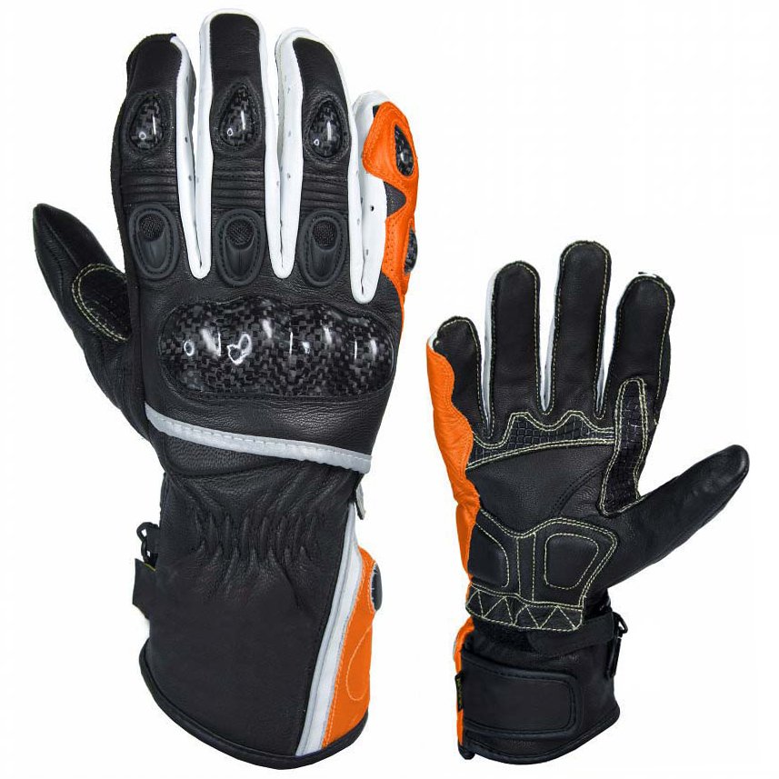 NEW CRAWFORD BLACK AND ORANG PRO MOTORBIKE RACING MEN WATER PROOF GLOVES WITH KNUCKLE PROTECTION
