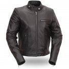 New Crawford Men Black Leather Classic Scooter Style Motorcycle Jacket